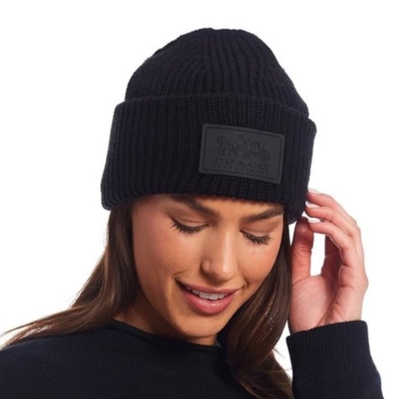 Coach Accessories - COACH Women's Classic Ribbed Tonal Patch Cuff Beanie